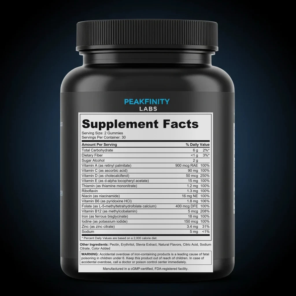 Adult Gummy Multivitamin with Iron - Sugar-Free back label