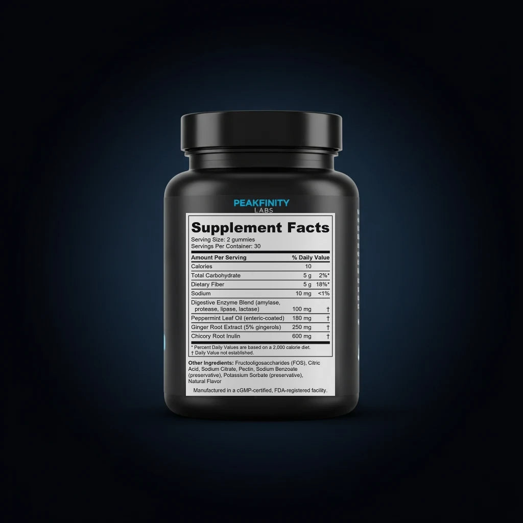 Anti-Bloat Digestive Enzyme Gummies with Ginger & Peppermint back label