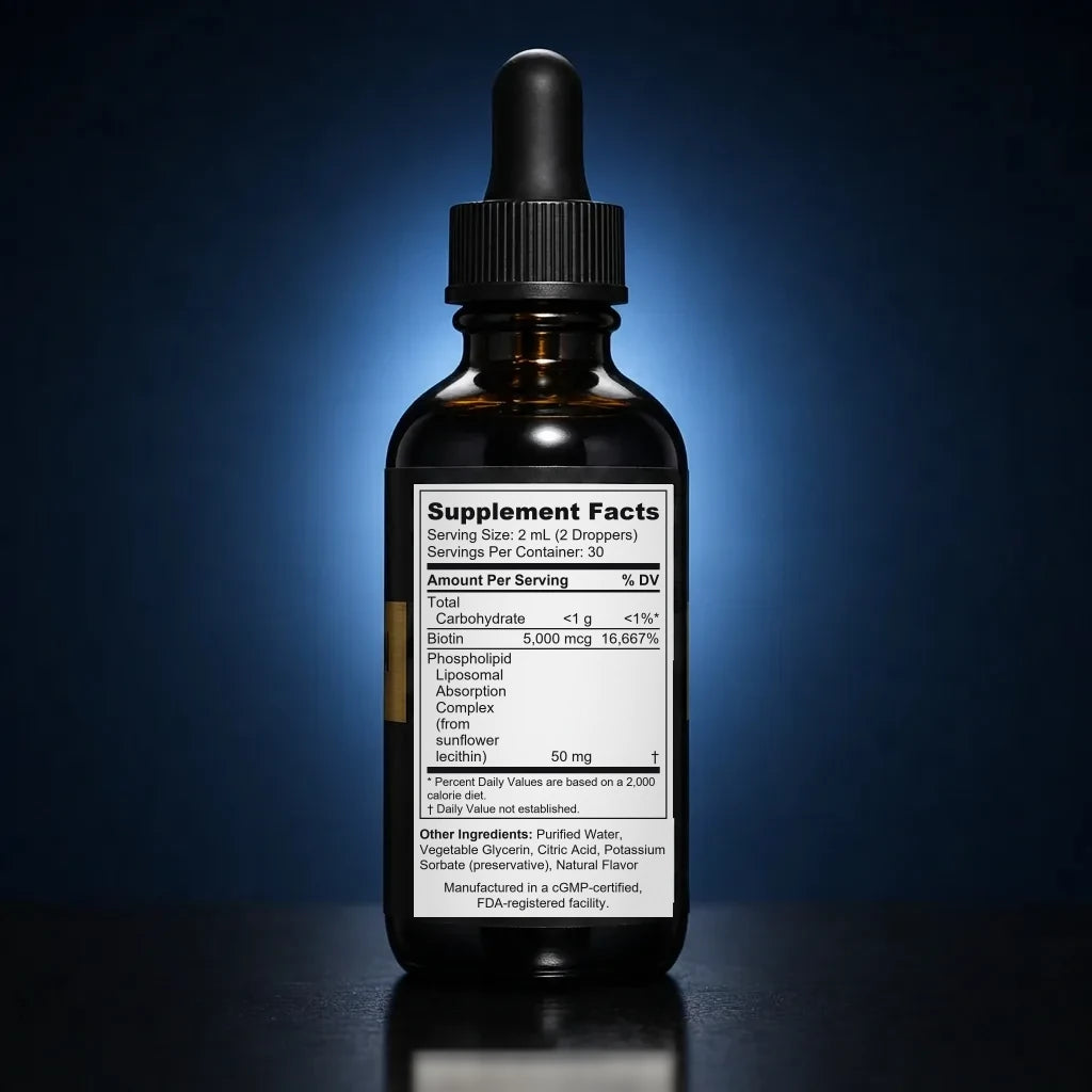 High-Potency Liposomal Biotin Liquid for Hair, Skin & Joint Support back label