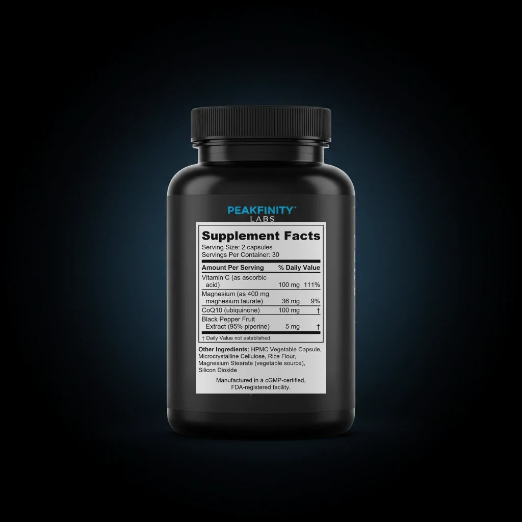 Magnesium Taurate 400mg Heart Health Capsules back label