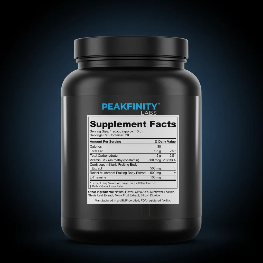 Mushroom Cacao Focus Blend with Cordyceps & Reishi back label