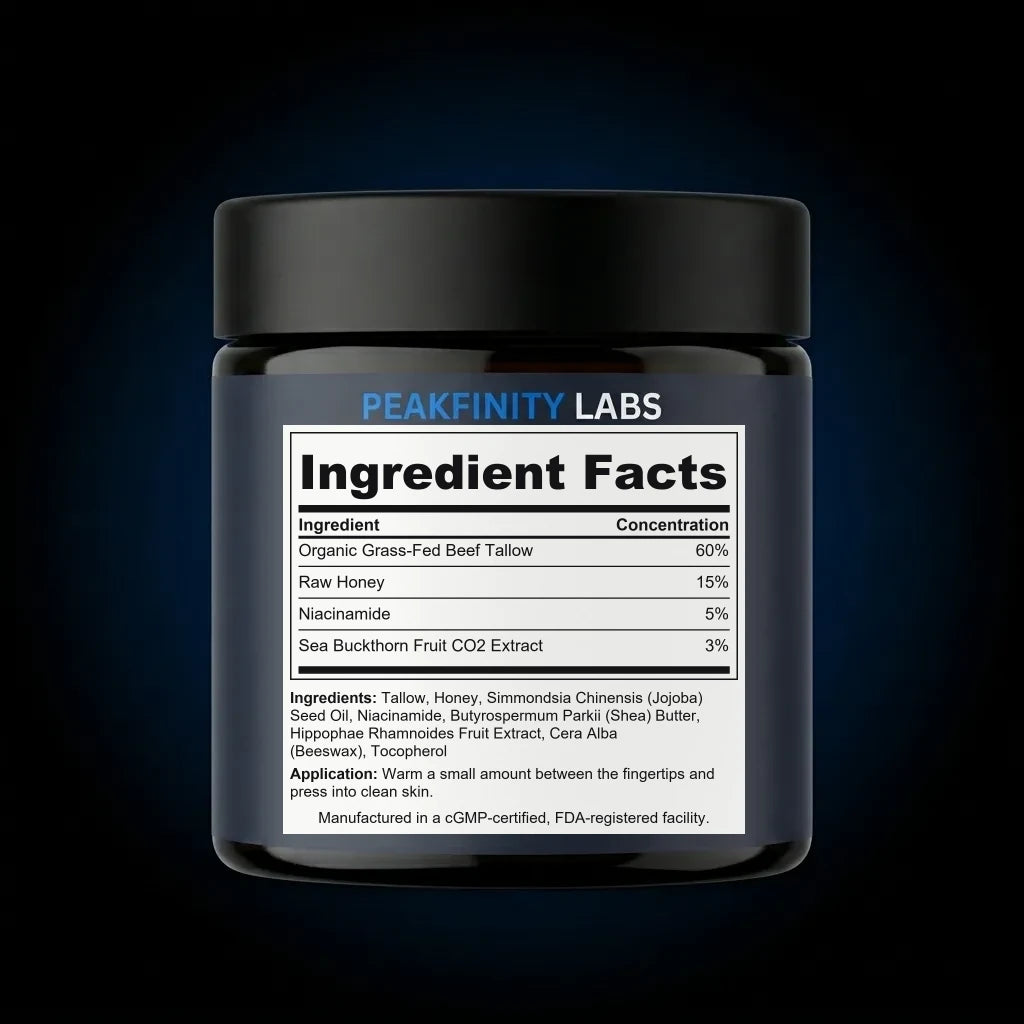 Organic Beef Tallow & Raw Honey Skin Balm back label