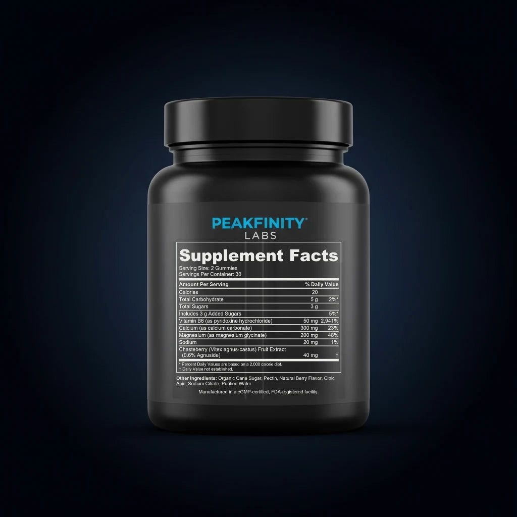 Monthly Cycle Support Gummies with Chasteberry, Magnesium & B6 back label