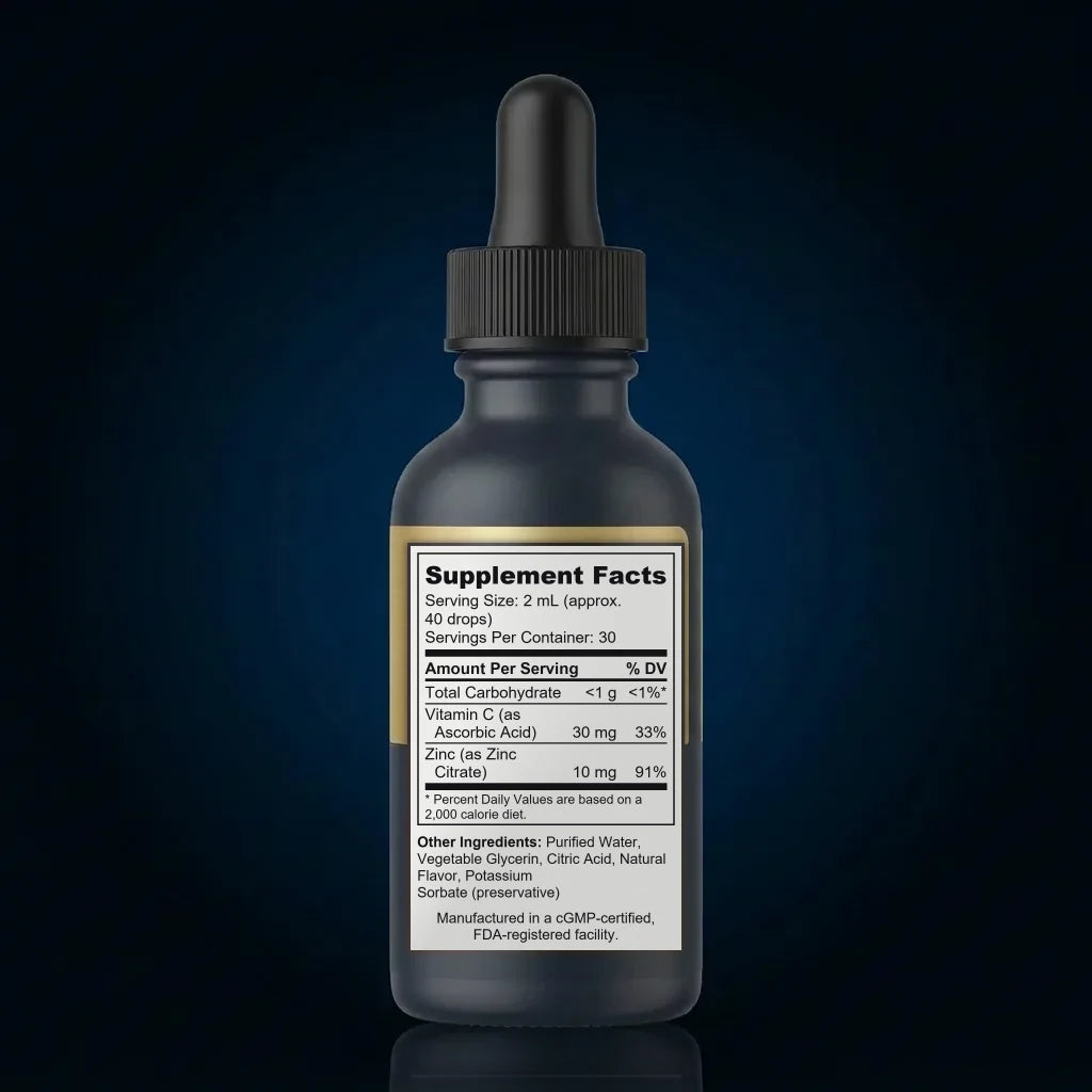 Vegan Immune Support Liquid Drops with Vitamin C & Zinc back label