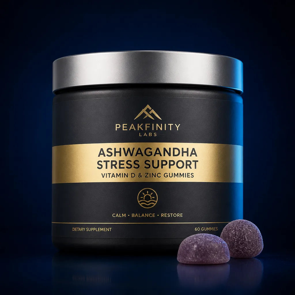 Peakfinity Labs Ashwagandha Gummies with Vitamin D & Zinc, Tart Cherry