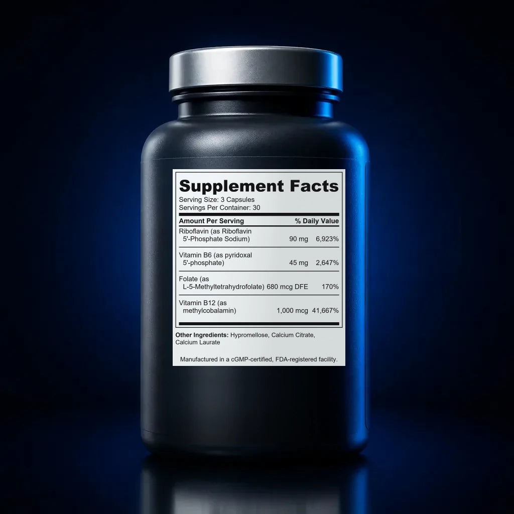 Advanced Betaine & Methylated B-Vitamin Sport Capsules back label