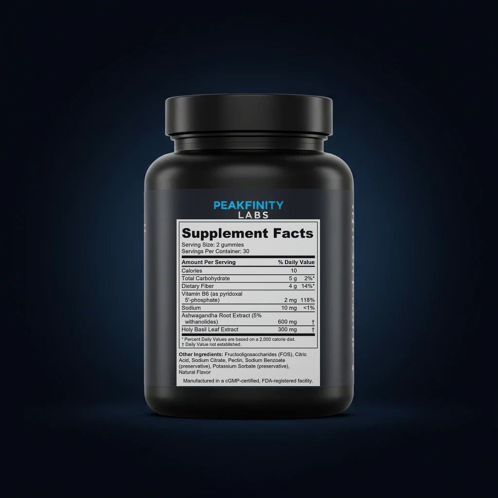 Cortisol Balance Gummies with Ashwagandha & Holy Basil back label