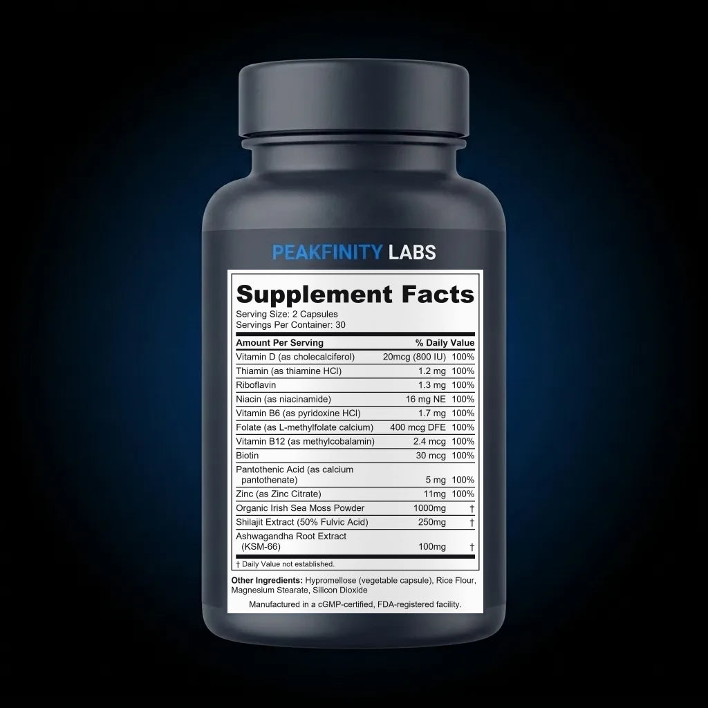 Dynamic Vitality Sea Moss & Shilajit Multivitamin back label