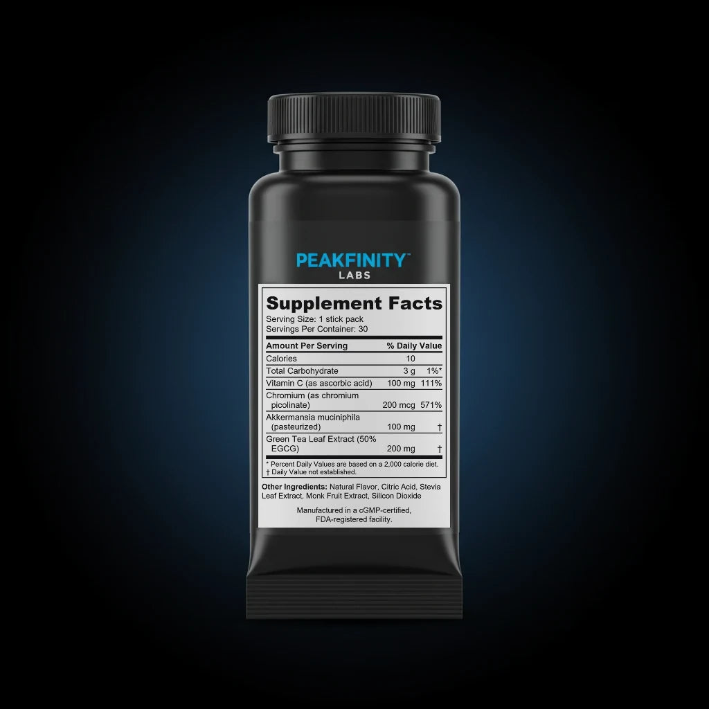 Metabolic Support Powder Sticks with Akkermansia & Fiber back label