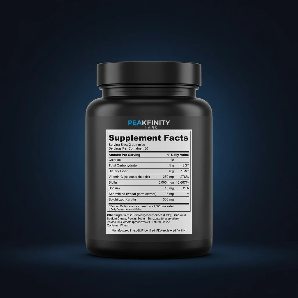 Hair Growth Gummies with Spermidine, Keratin & Biotin back label