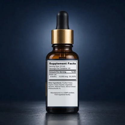 High-Potency 10,000 mcg Vegan Biotin Liquid Drops - Berry Flavor back label