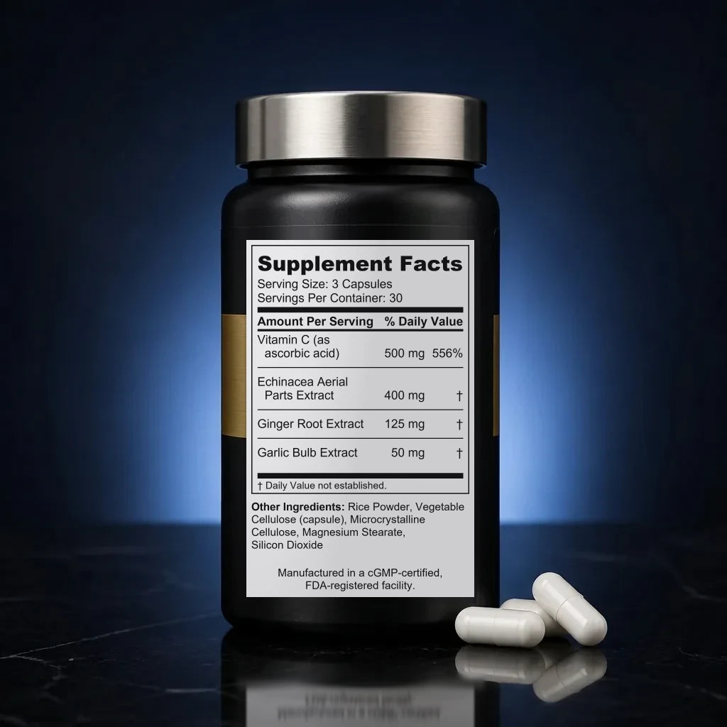 Immune Support Capsules with Vitamin C & Echinacea Complex back label
