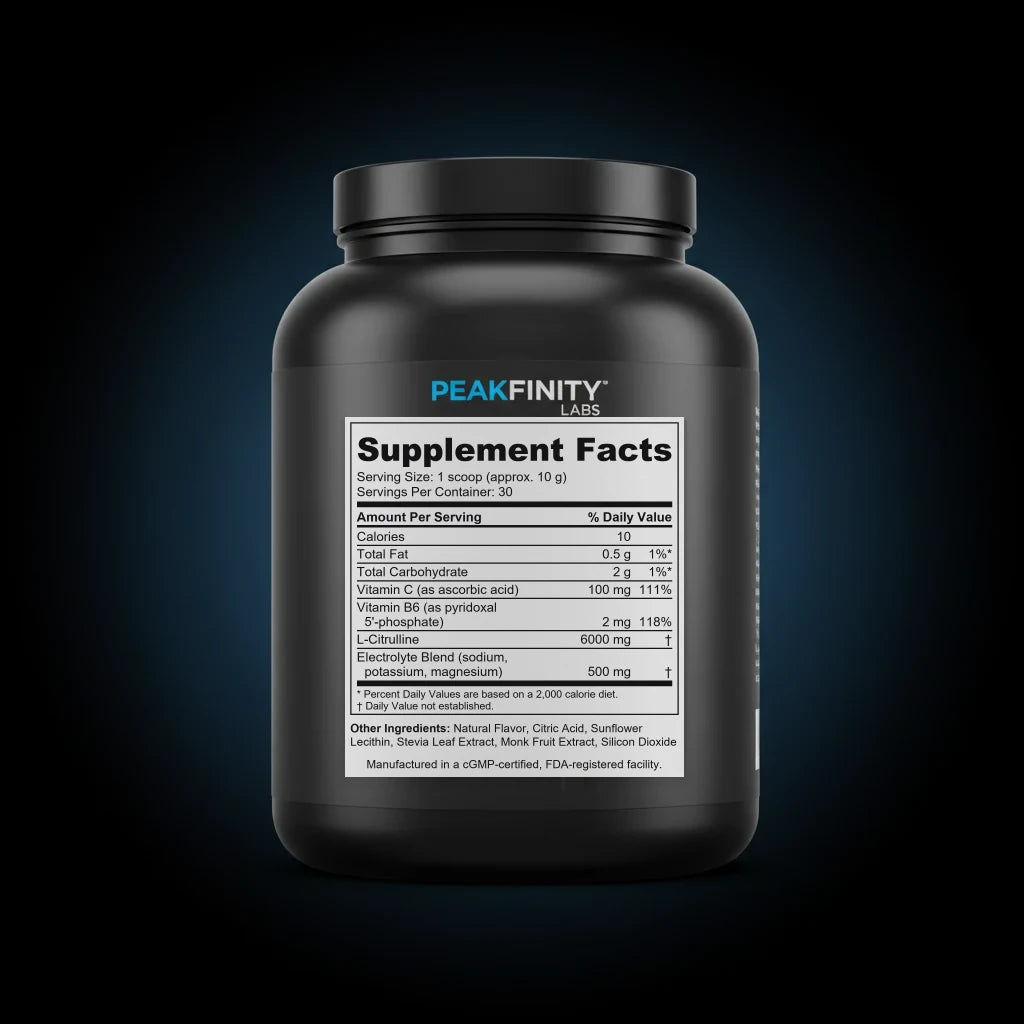 L-Citrulline 6000mg Pump Powder back label