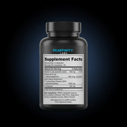 Lion's Mane 1000mg Cognitive Capsules back label