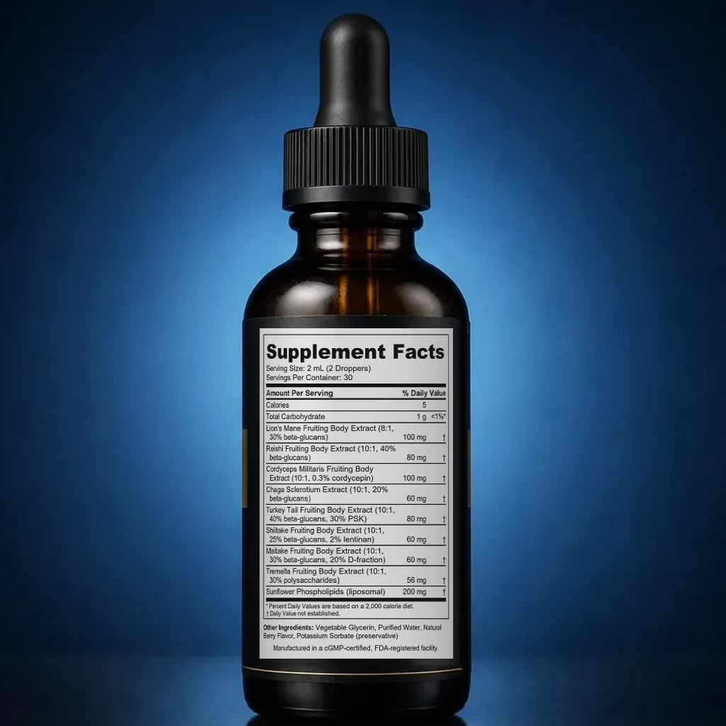 Liposomal 8-Plex Functional Mushroom Performance Liquid back label