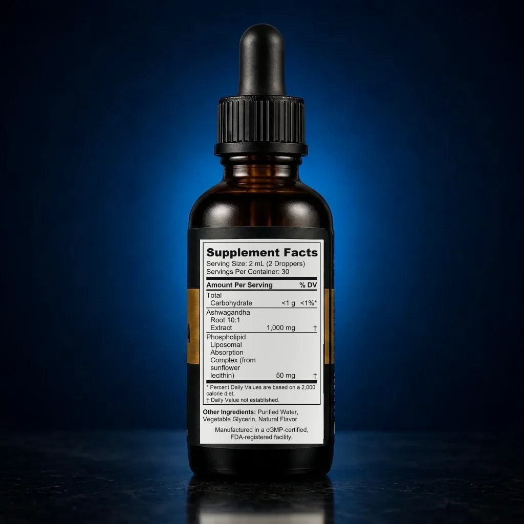 High-Potency Liposomal Ashwagandha Liquid Extract 1,000mg back label