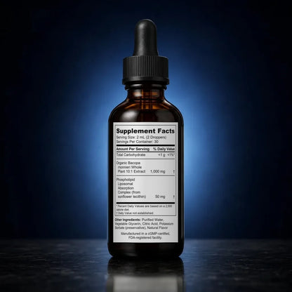 Liposomal Bacopa Monnieri 10:1 Extract Liquid for Memory & Focus back label