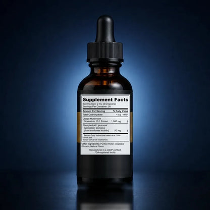 Liposomal Chaga Mushroom 10:1 Extract Liquid for Heart & Immunity back label
