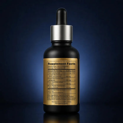 Liposomal Vegan Turmeric Curcumin Drops with Fulvic Acid & Piperine back label
