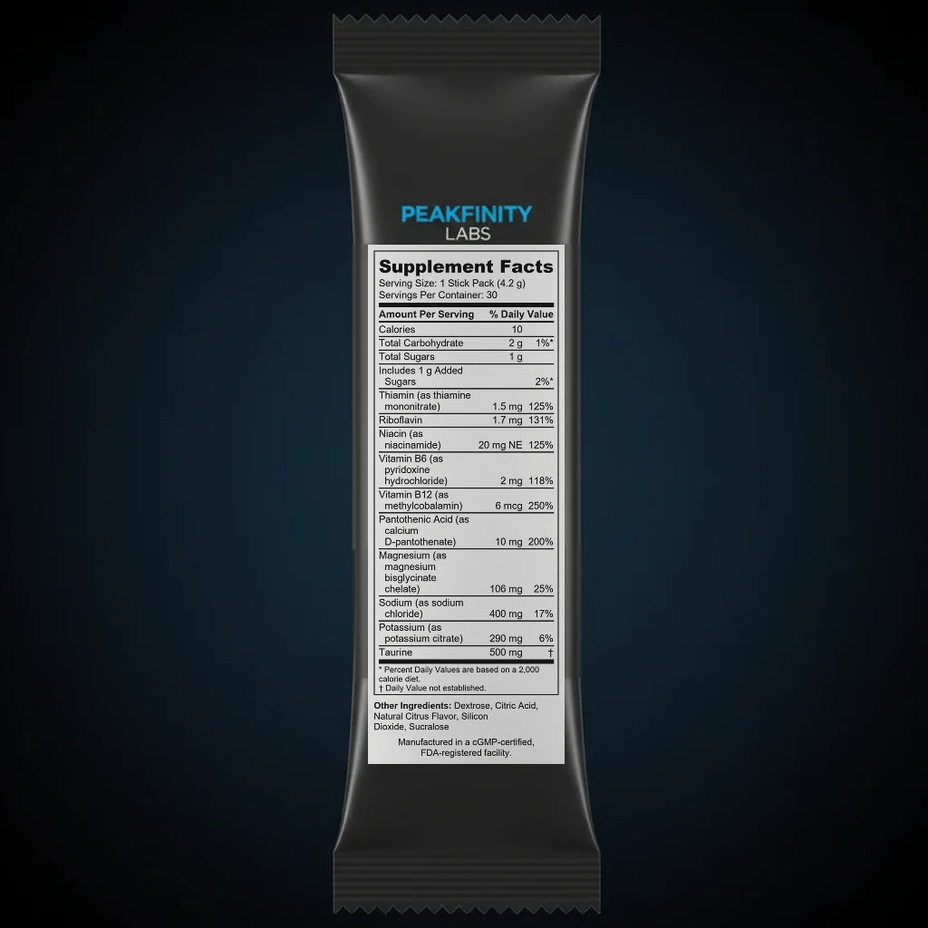 Morning Hydration & B-Vitamin Stick Packs - Citrus back label