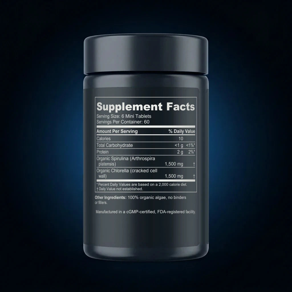 Organic Spirulina & Chlorella Mini Tablets back label