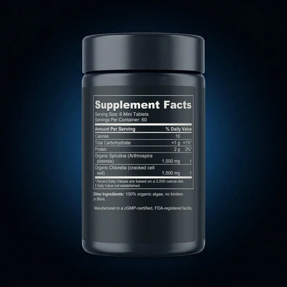 Organic Spirulina & Chlorella Mini Tablets back label