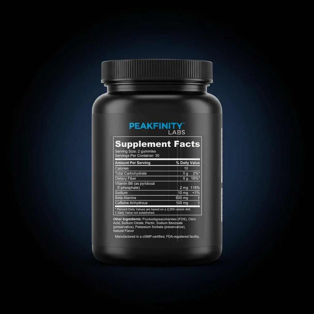 Pre-Workout Energy Gummies with Caffeine & Beta-Alanine back label