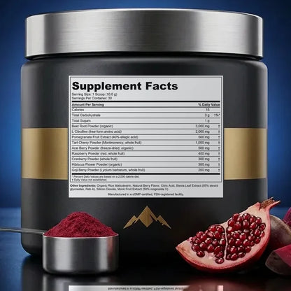 Red Superfood Antioxidant Powder with Pomegranate & Beet Root back label