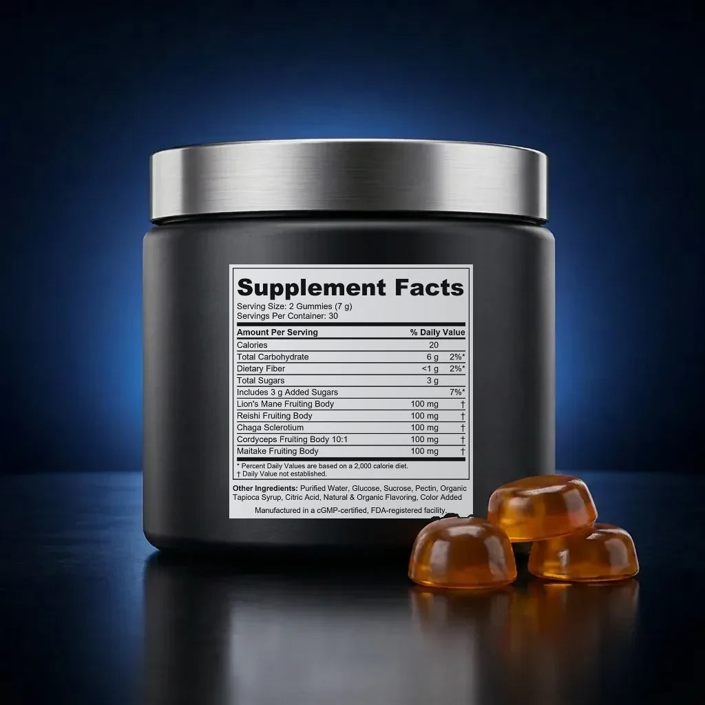 7-Species Functional Mushroom Support Gummies back label