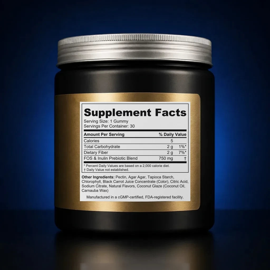 Sugar-Free Prebiotic FOS & Inulin Gut Health Gummies back label