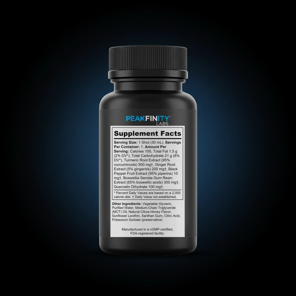 Turmeric Curcumin Liquid Shot with Ginger & Black Pepper back label