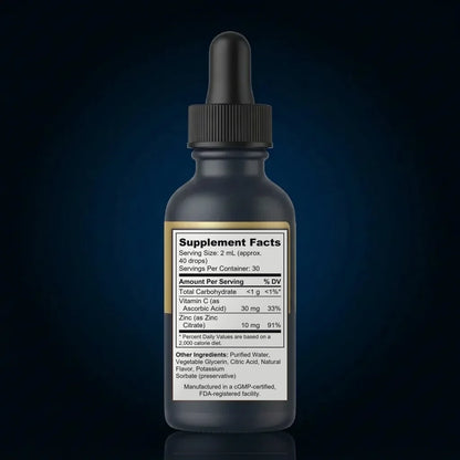 Vegan Immune Support Liquid Drops with Vitamin C & Zinc back label
