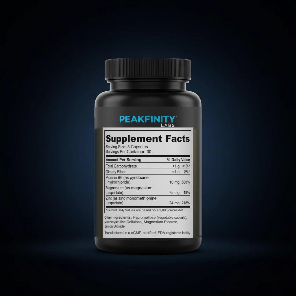 ZMA Zinc, Magnesium & B6 Nighttime Recovery Capsules back label